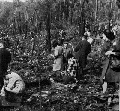 Relatives visiting the Ermenonville forest where 346 people lost their lives, 1974